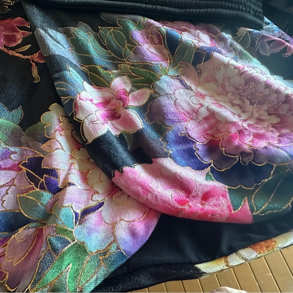 Zhivago Come Back Baby Belted Velvet Mini Floral Wrap Dress 4 Black - Picture 9 of 11